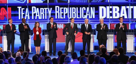 TAMPA, FL - SEPTEMBER 12:  Republican presidential candidates (L-R) Jon Huntsman, Herman Cain, Rep. Michele Bachmann, Mitt Romney, Gov. Rick Perry, Rep. Ron Paul, Newt Gingrich and Rick Santorum participate in a presidential debate sponsored by CNN and The Tea Party Express at the Florida State fairgrounds on September 12, 2011 in Tampa, Florida. The debate featured the eight candidates ten days before the Florida straw poll..  (Photo by Win McNamee/Getty Images)